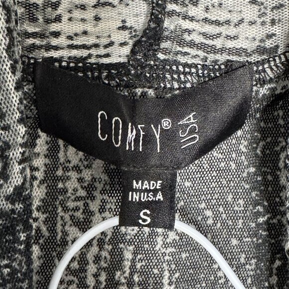 Comfy USA long cardigan duster Black white print mesh size small 3/4 sleeves - Picture 5 of 7